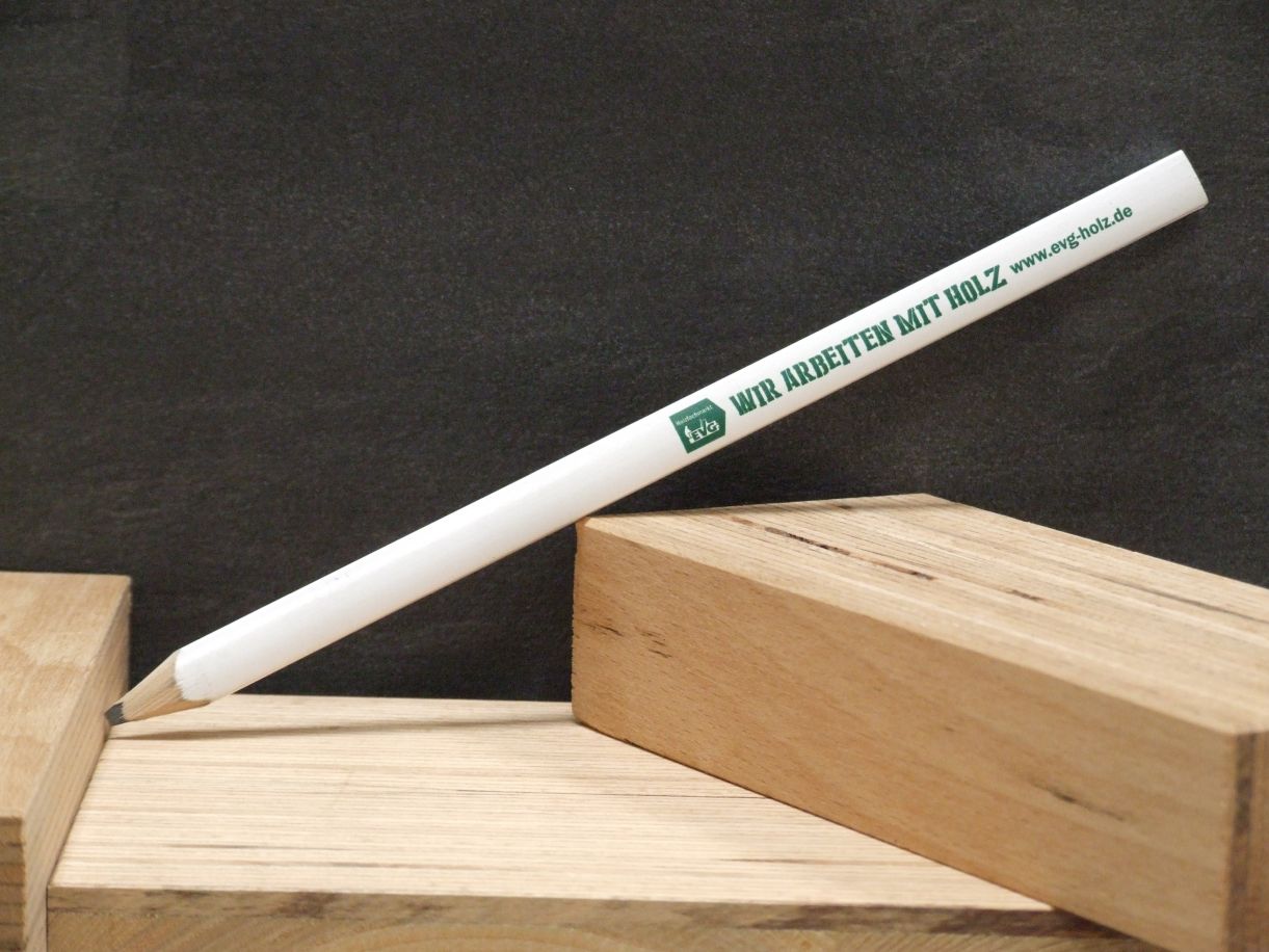 Zimmermannsbleistift weiß lackiert, 240 mm

eckig - oval, gespitzt, mittelharte Mine (EVG)

