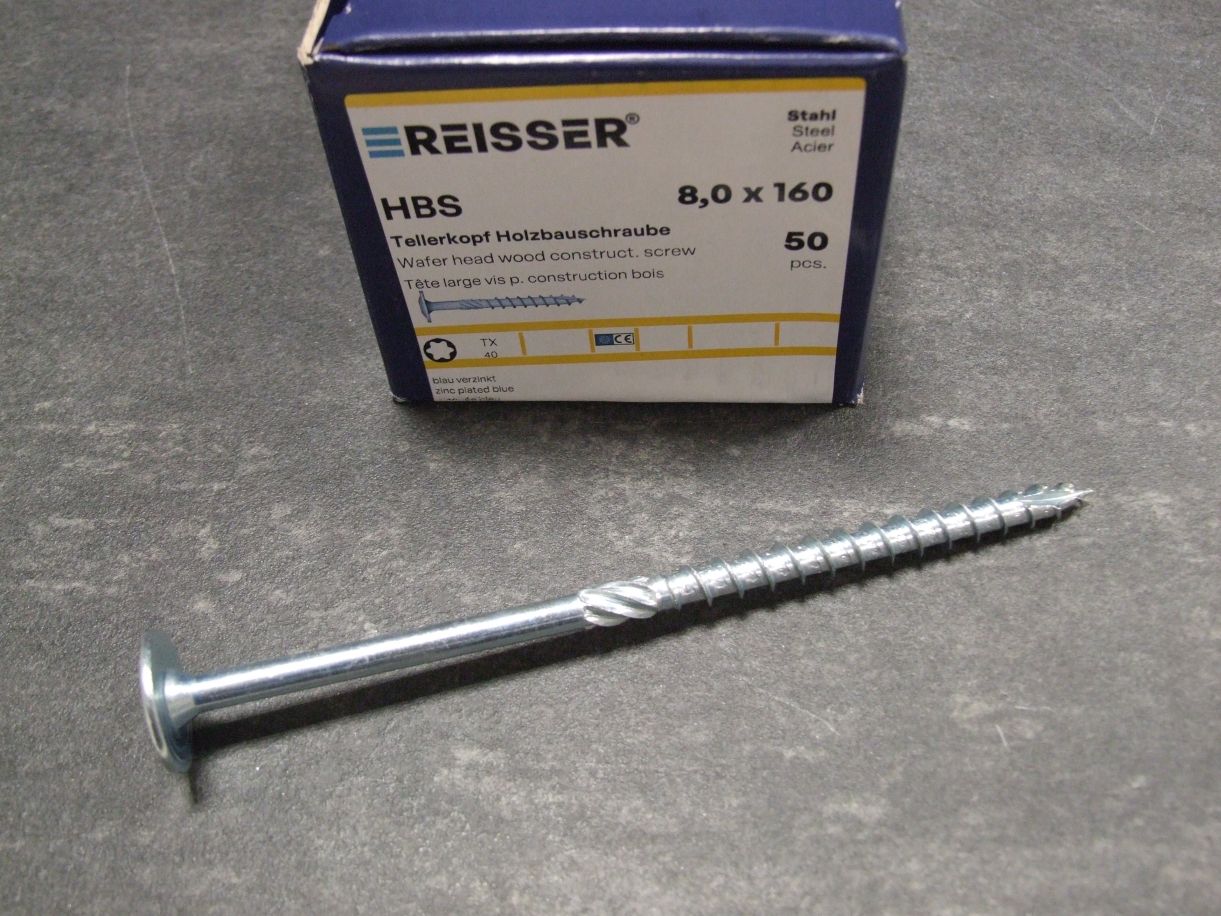 HBS Tellerkopf Holzbauschraube 8x160 mm, 

TX40, TG, ETA, blau verzinkt; 53155/9

