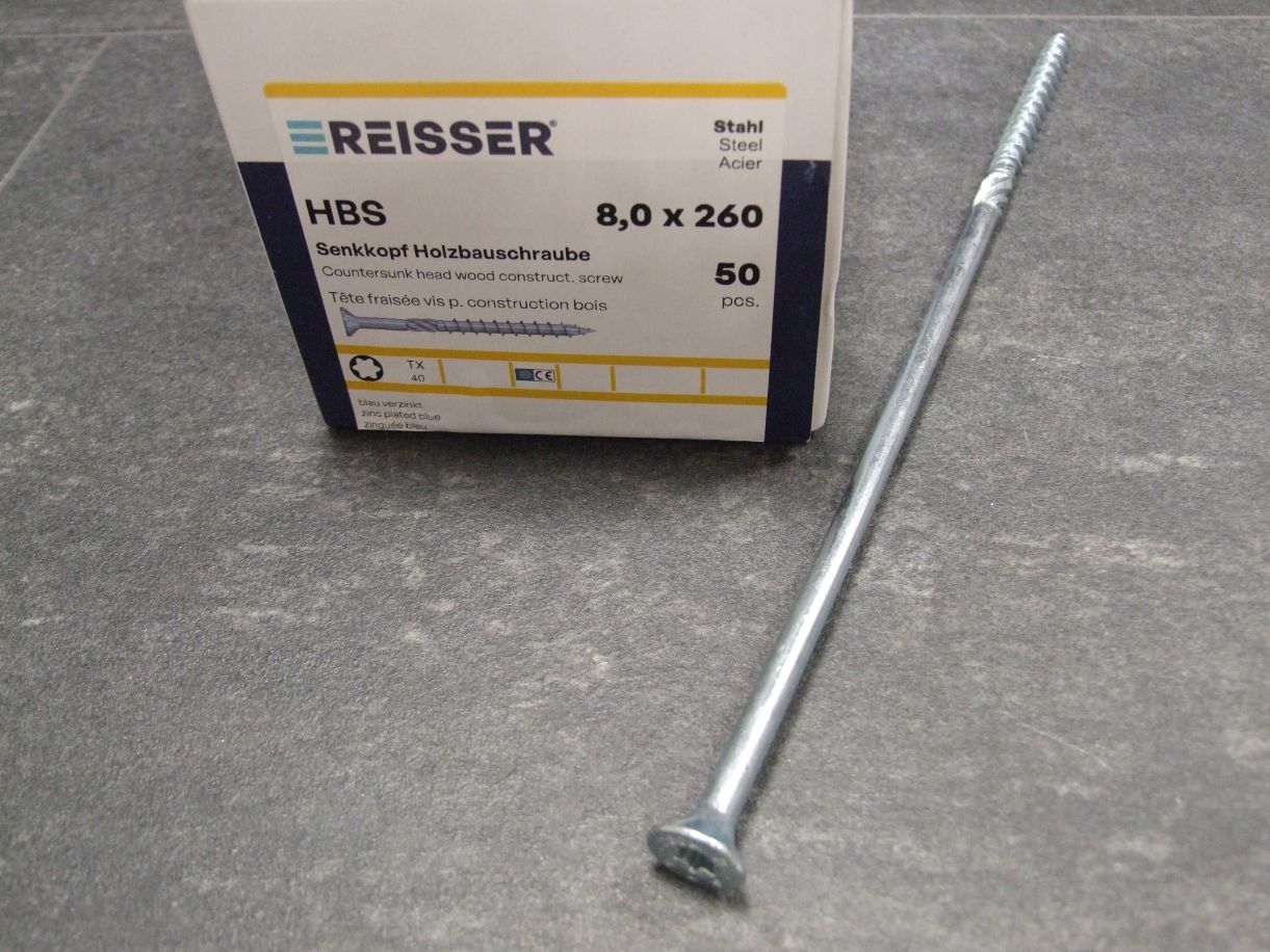HBS Senkkopf Holzbauschraube, TX 40, 

8x260 mm, TG, ETA, blau verzinkt; 

4005674530897

