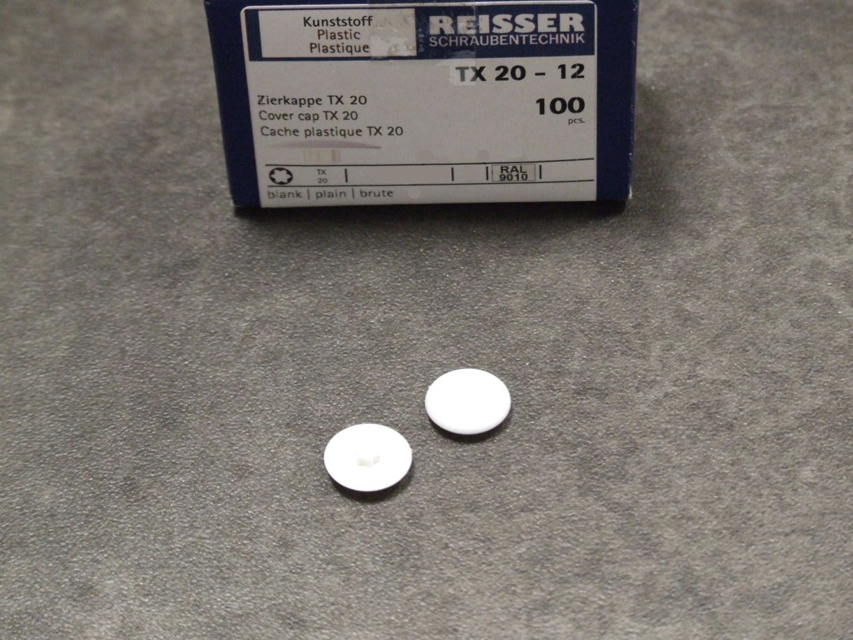 Zierkappen 12 mm, für Schrauben mit Torx 20, Kunststoff  weiß, VE= 100 St., 712262

