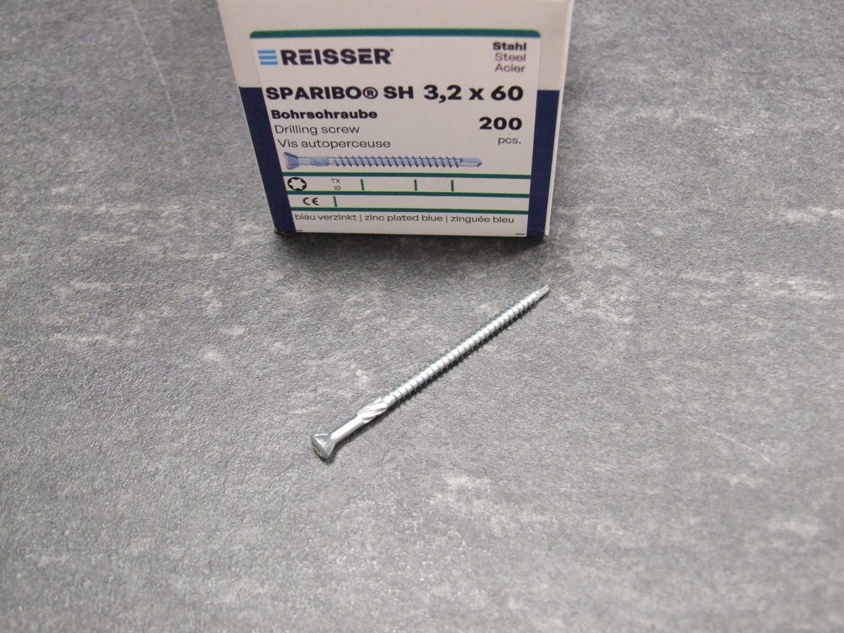 SPARIBO Bohrschraube 3,2x60 mm, 

Linsensenkkopf, blau verzinkt, 4005674186599

