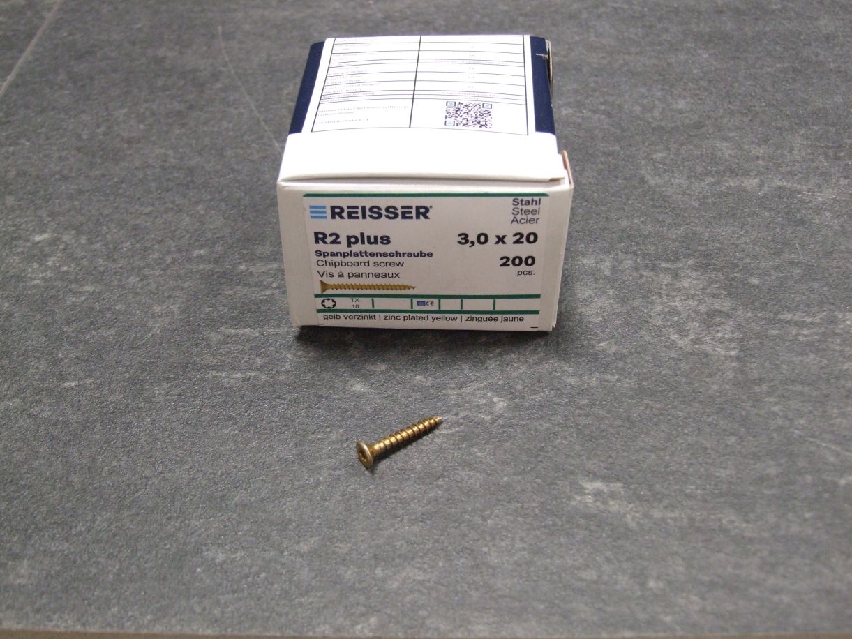 R2 plus Senkkopfschraube 3x20 mm,

Torx, VG, gelbverz., Kleinpaket/200 St., 389228

