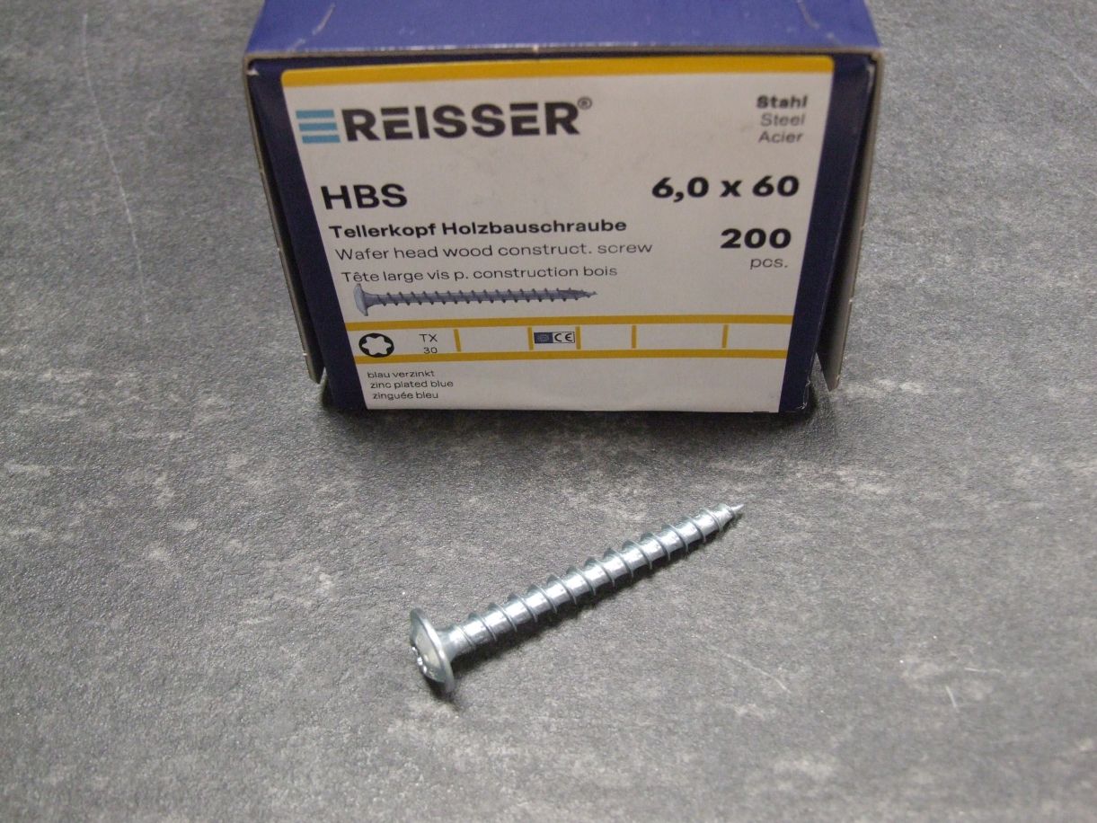 HBS Tellerkopf Holzbauschraube, TX 30, 

6x60 mm, VG, ETA, blau verzinkt; 61213/5


