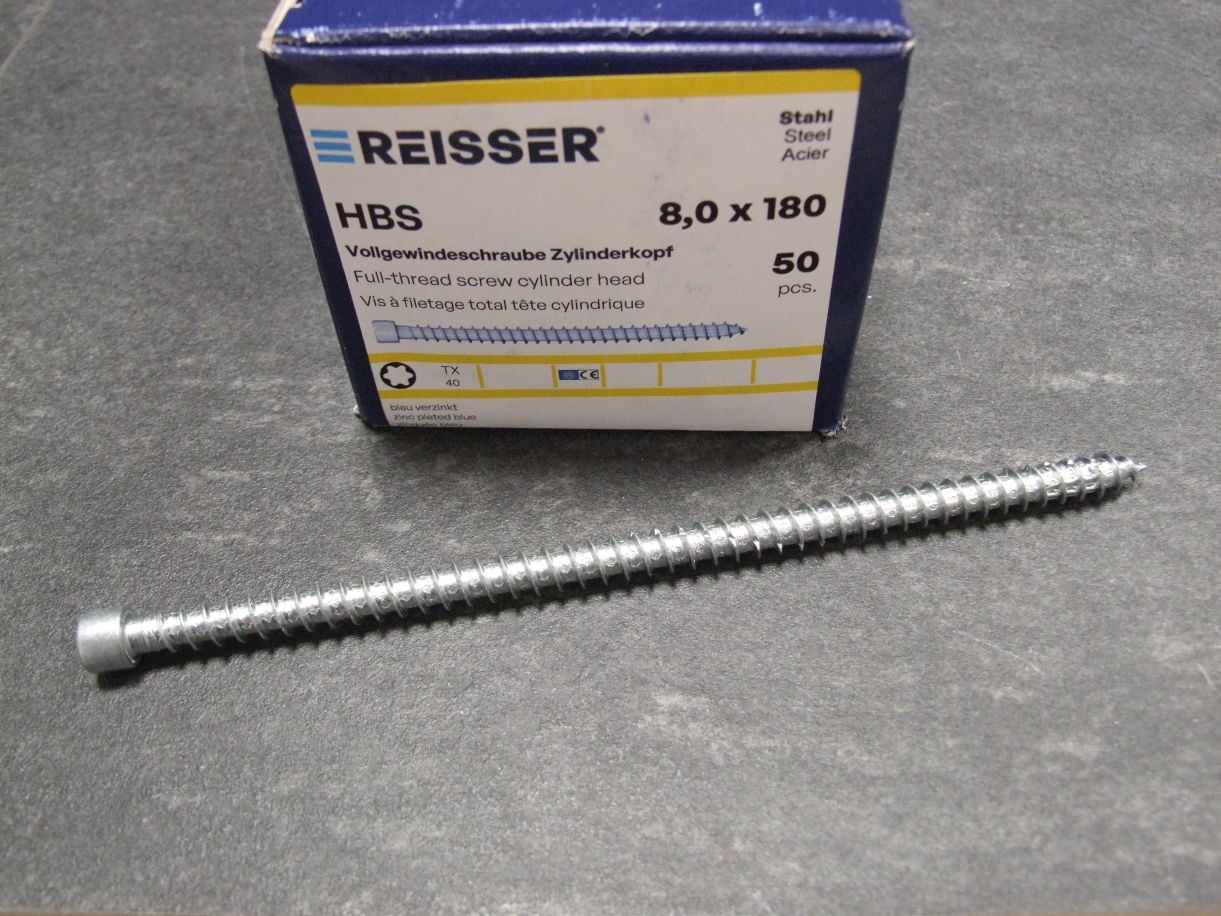 HBS Vollgewindeschraube Zylinderkopf, TX 40, 

8x180 mm, VG, ETA, blau verzinkt; 713078

