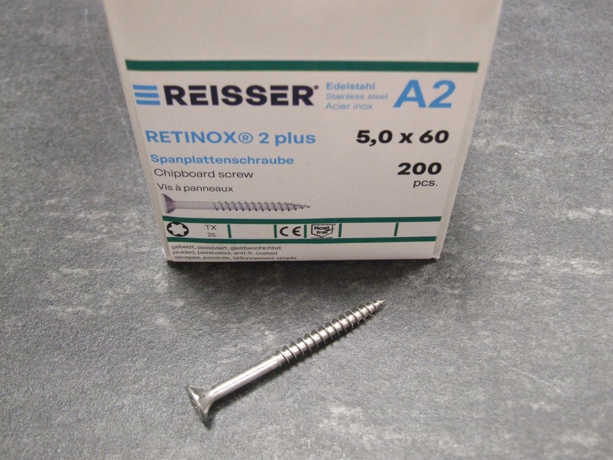 Retinox 2plus Senkkopfschraube 

5x60 mm, TG, Edelstahl A2, Torx,01956/9

