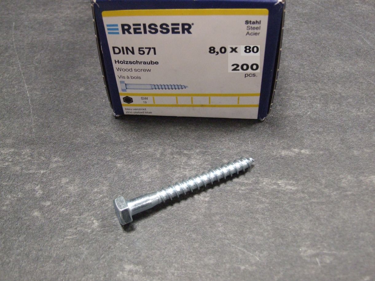 6kt. Holzschrauben DIN 571, 8x80 mm; 

galv. verzinkt, 200 St./VE, 012021

