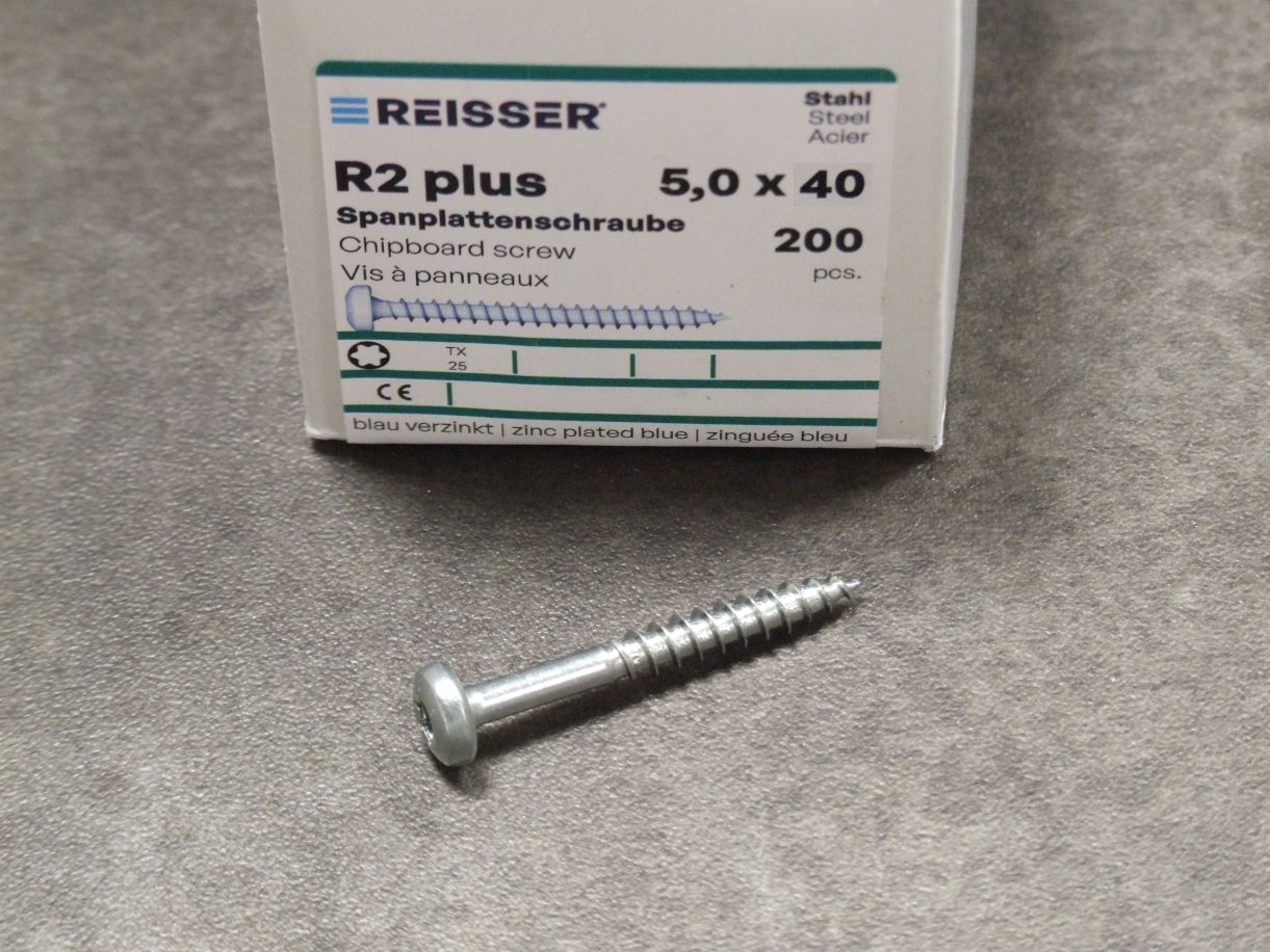 Pan-Head Spanplattenschraube R2 plus TORX, 

5x40 mm, TG, blau verzinkt 4005674545266

