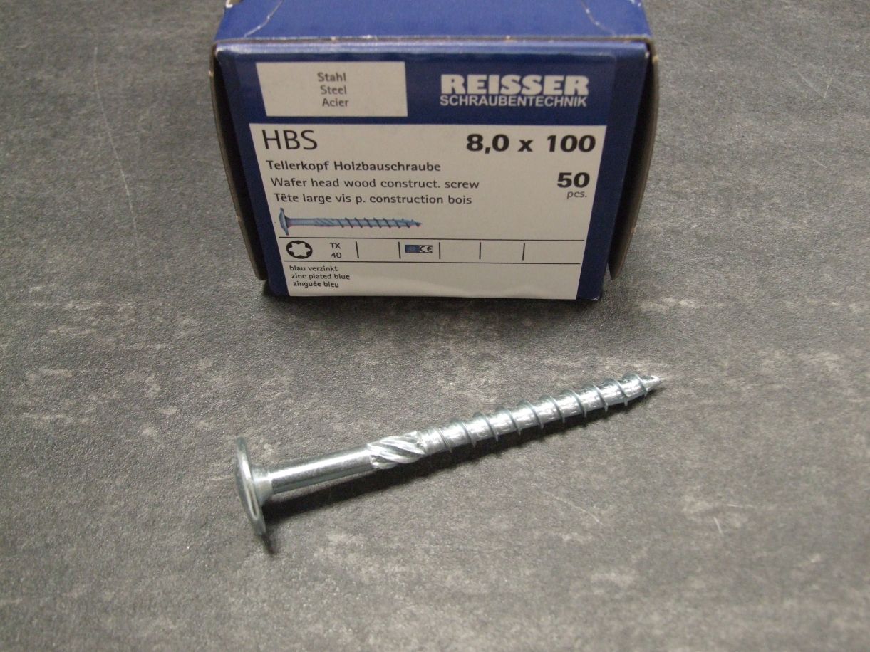 HBS Tellerkopf Holzbauschraube 8x100 mm,

TX40, TG, ETA, blau verzinkt; 53152/8

