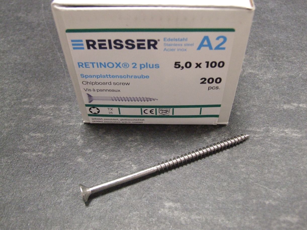 Retinox 2Plus Senkkopfschraube 

5x100 mm, TG, Edelstahl A2,TX25, 

VE=200 St., 02281/1

