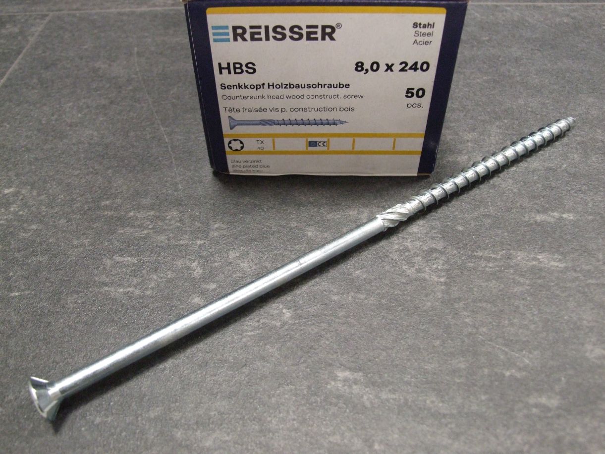 HBS Senkkopf Holzbauschraube, TX 40, 

8x240 mm, TG, ETA, blau verzinkt; 530873

