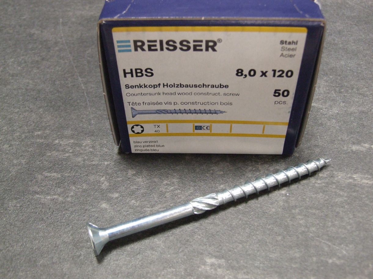 HBS Senkkopf Holzbauschraube, TX 40, 

8x120 mm, TG, ETA, hell verzinkt; 53040/8

