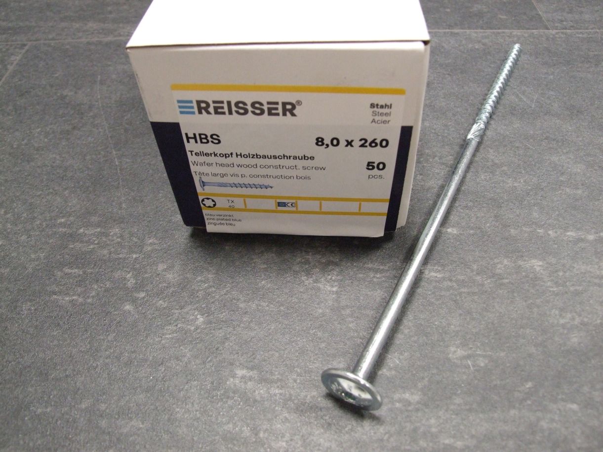 HBS Tellerkopf Holzbauschraube 8x260 mm,

TX40, TG, ETA, blau verzinkt; 53165/8

