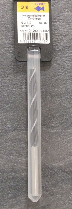 Holzspiralbohrer 8x117 mm, CV-Stahl, 

mit Zentrierspitze, 123155

