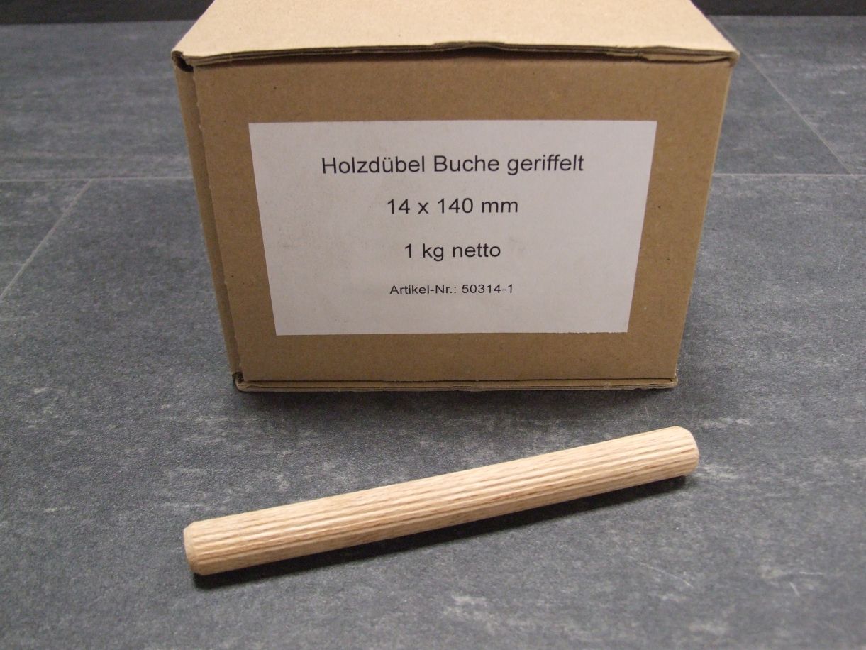 Holzdübel geriffelt, 14 x 140 mm Buche, 

VE= 1 kg, 503140

