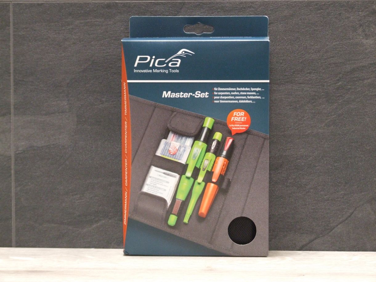 PICA Master-Set Zimmermann 55030

1 Pica Big Dry Longlife Construction Marker

1 Pica Big Dry refill set For All graphite, 2 B

1 Pica Dry Longlife Automatic Pencil

1 Pica Dry refill set graphite For All 2B

