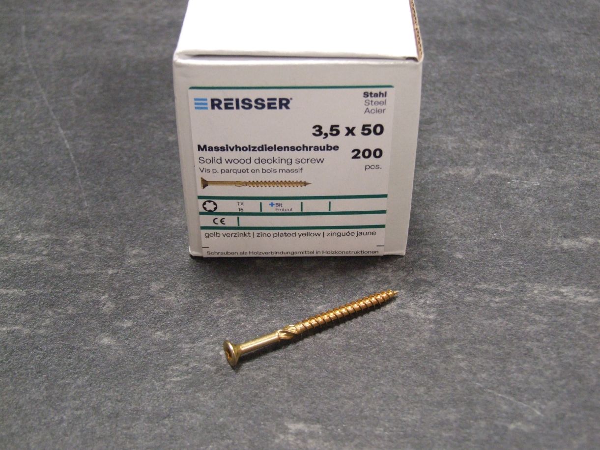 Massivholzdielenschrauben RN H361, 

3,5x50 mm, gelb chromatiert, 

VE=200 St. 514576

