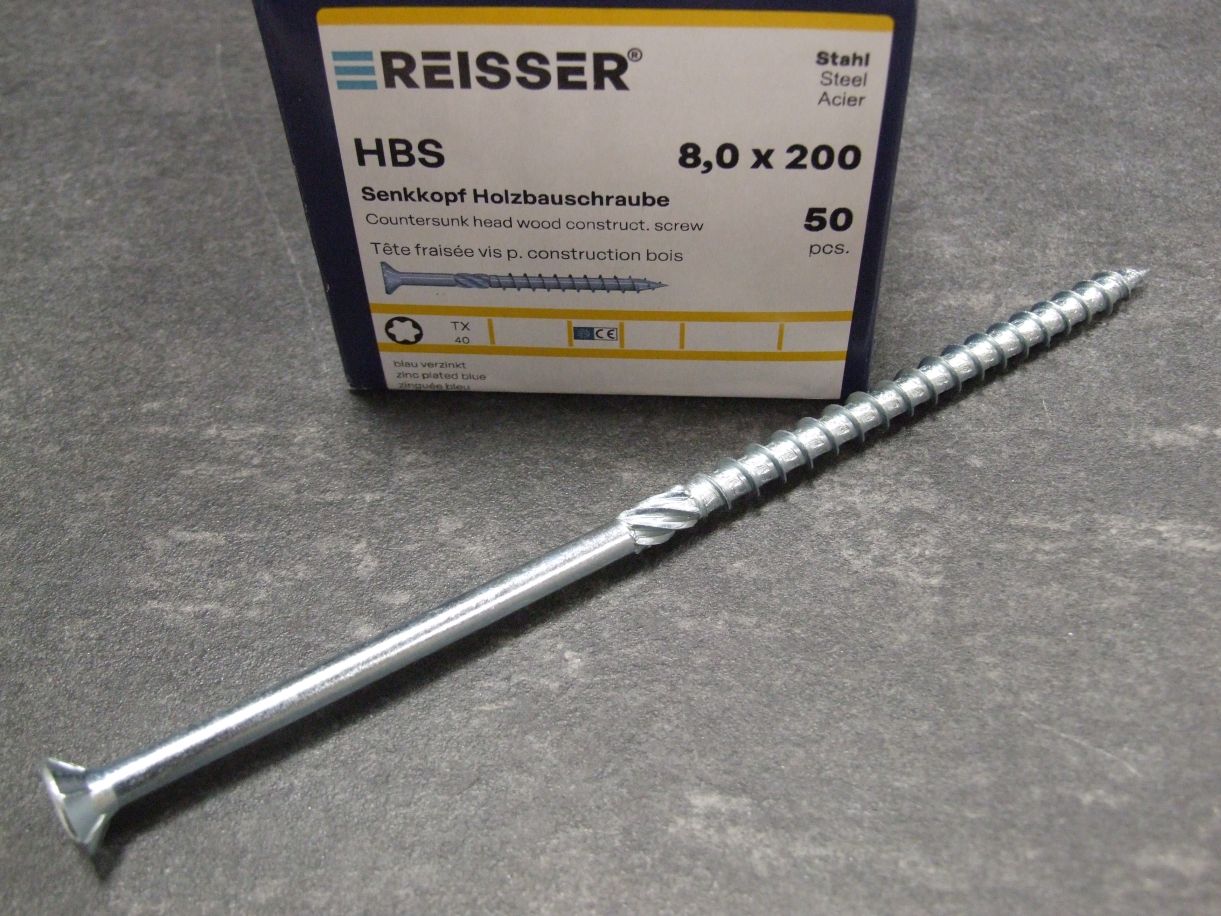 HBS Senkkopf Holzbauschraube, TX 40, 

8x200 mm, TG, blau verzinkt; 4005674530705

