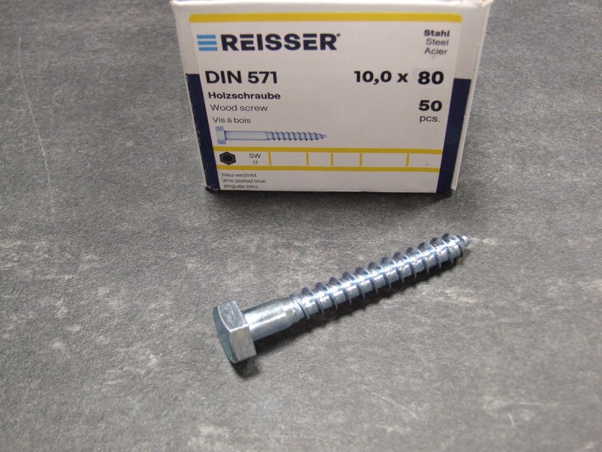 Holzschrauben DIN 571, 10x80 mm, 

Stahl blau passiviert, 50 St./VE; 28414/1

