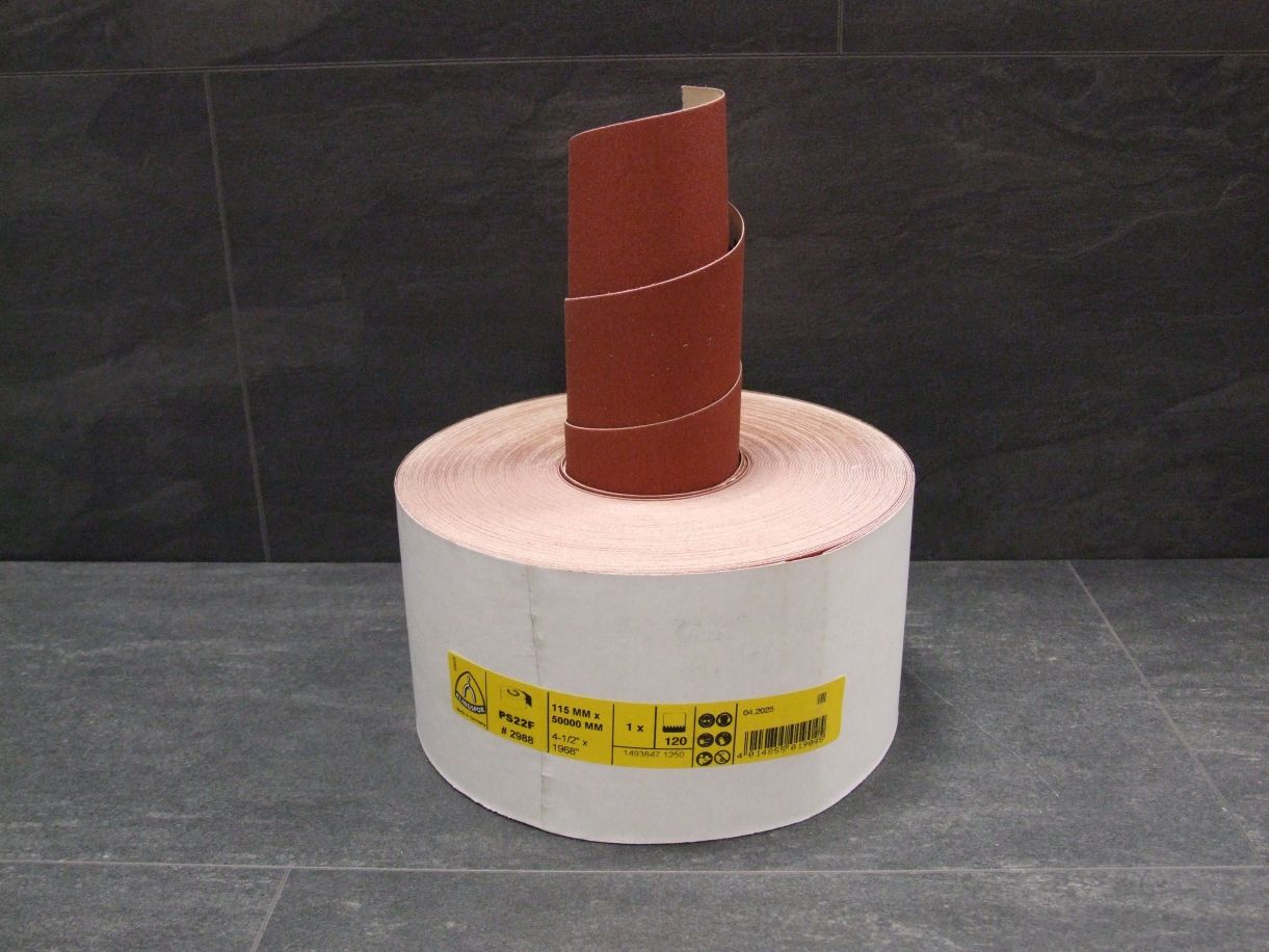 Schleifpapierrolle auf Papierunterlage,

Korn 120; 115x50000 mm, PS 22 F ACT, 

Nr. 2988


