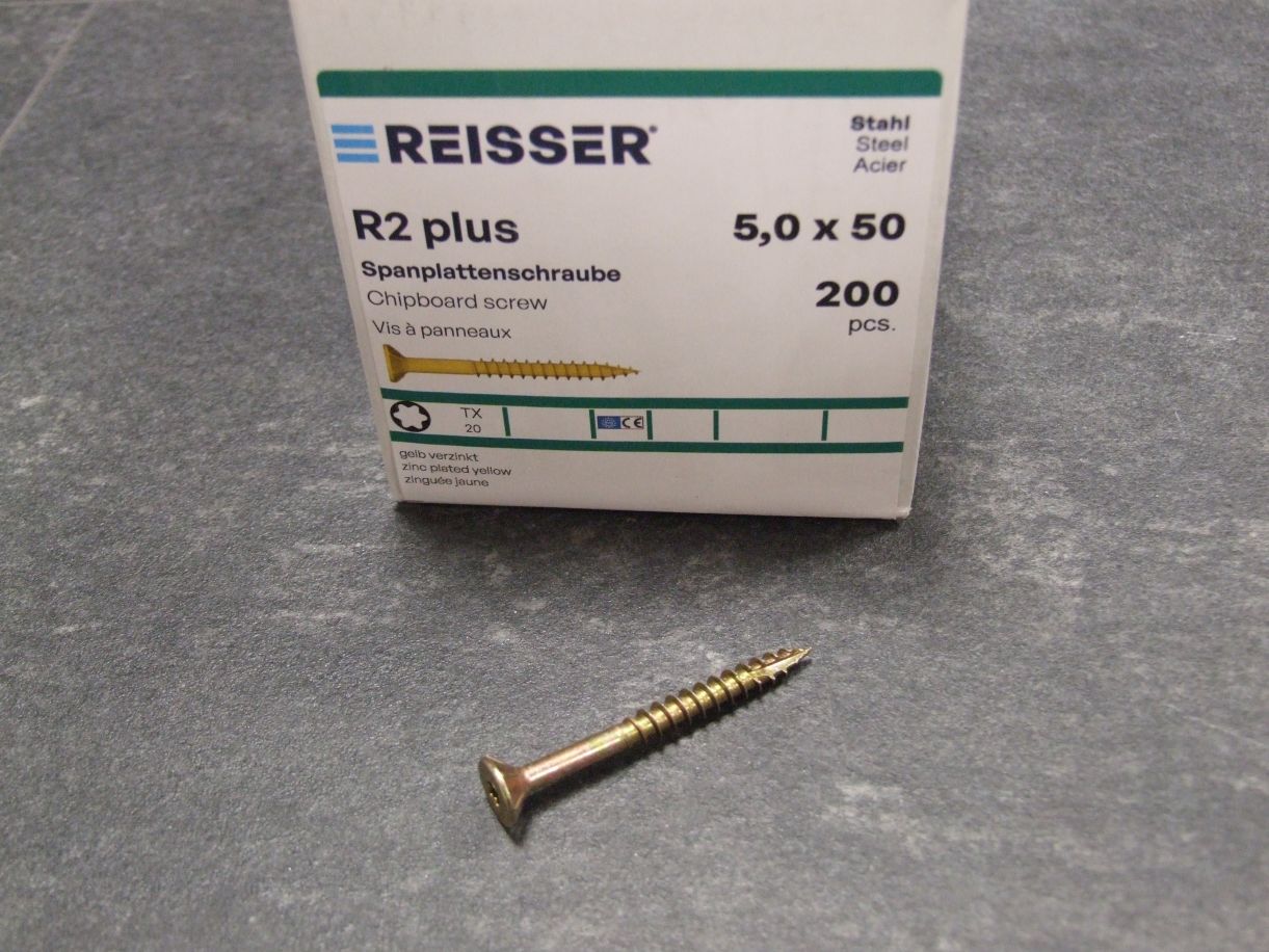 R2 plus Senkkopfschraube 5x50 mm, 

Torx, TG, gelbverzinkt, 200 St./Kleinpaket, 

039468 

