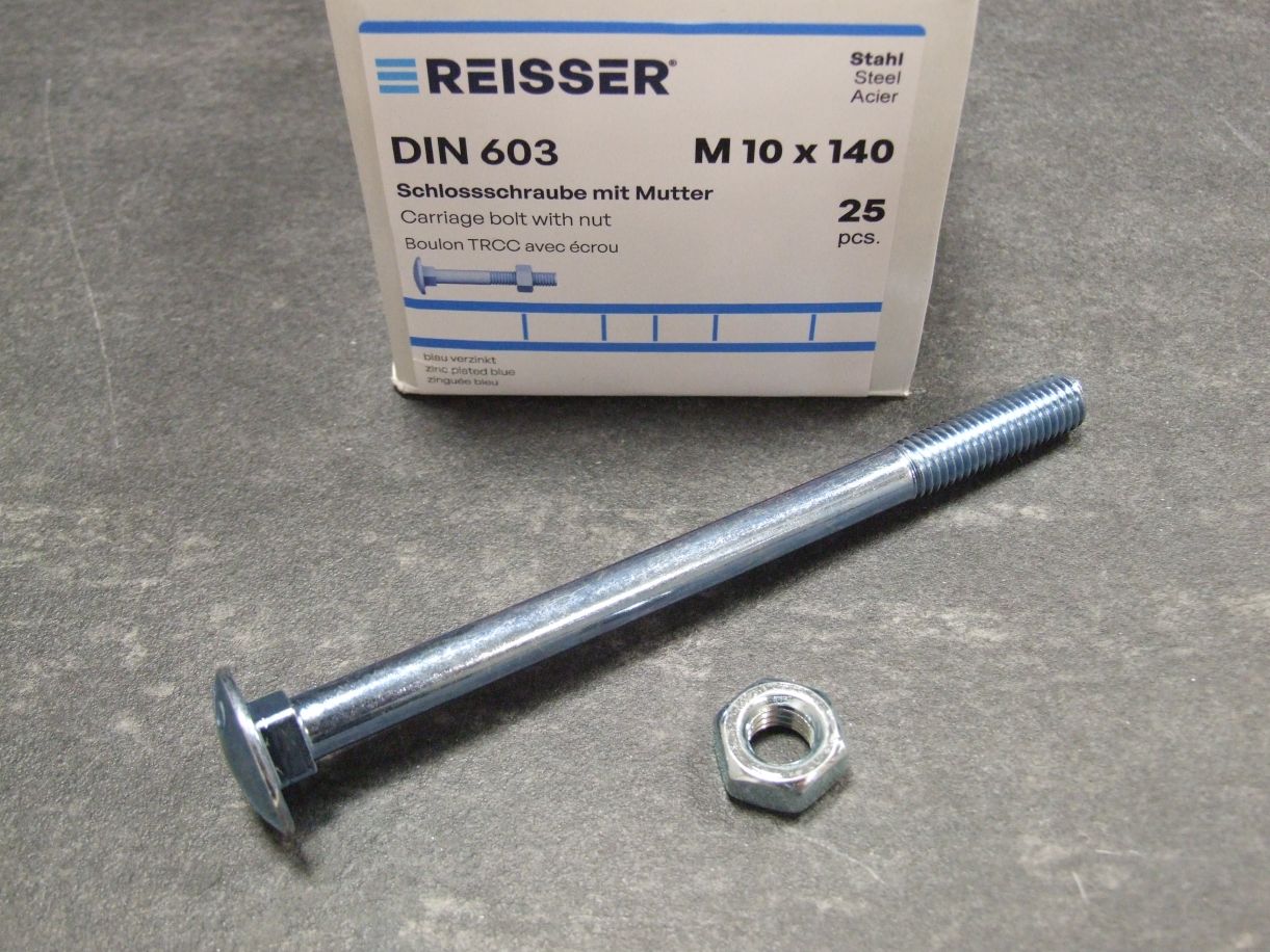 Schloßschrauben DIN 603, 10x140 mm; TG, 

Stahl verzinkt blau passiviert, 25 St./VE, 202510

