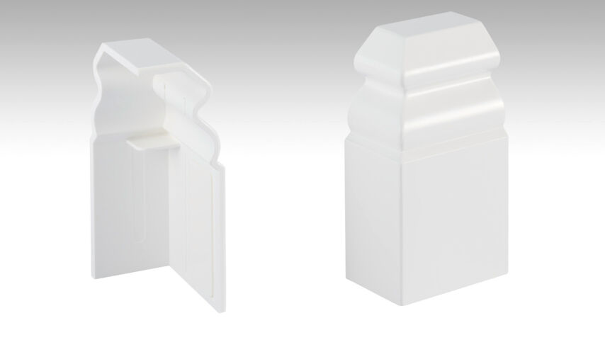 Endkappe zur Fußleiste Profil 10 PK 

(60 mm) Weiß 2001 (VPE 2 St.) 

Art. 800028-03-02001

