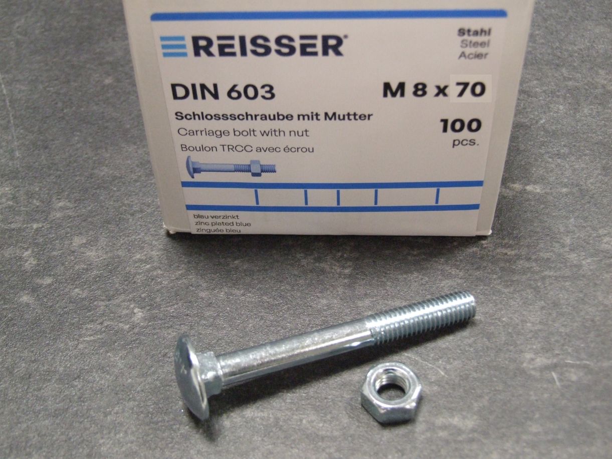 Schloßschrauben DIN 603, 

M8 70 mm; Stahl verzinkt, VE=100 St.


