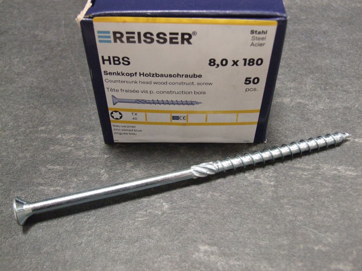 HBS Senkkopf Holzbauschraube, TX 40, 

8x180 mm, TG, ETA, hell verzinkt; 53068/2

