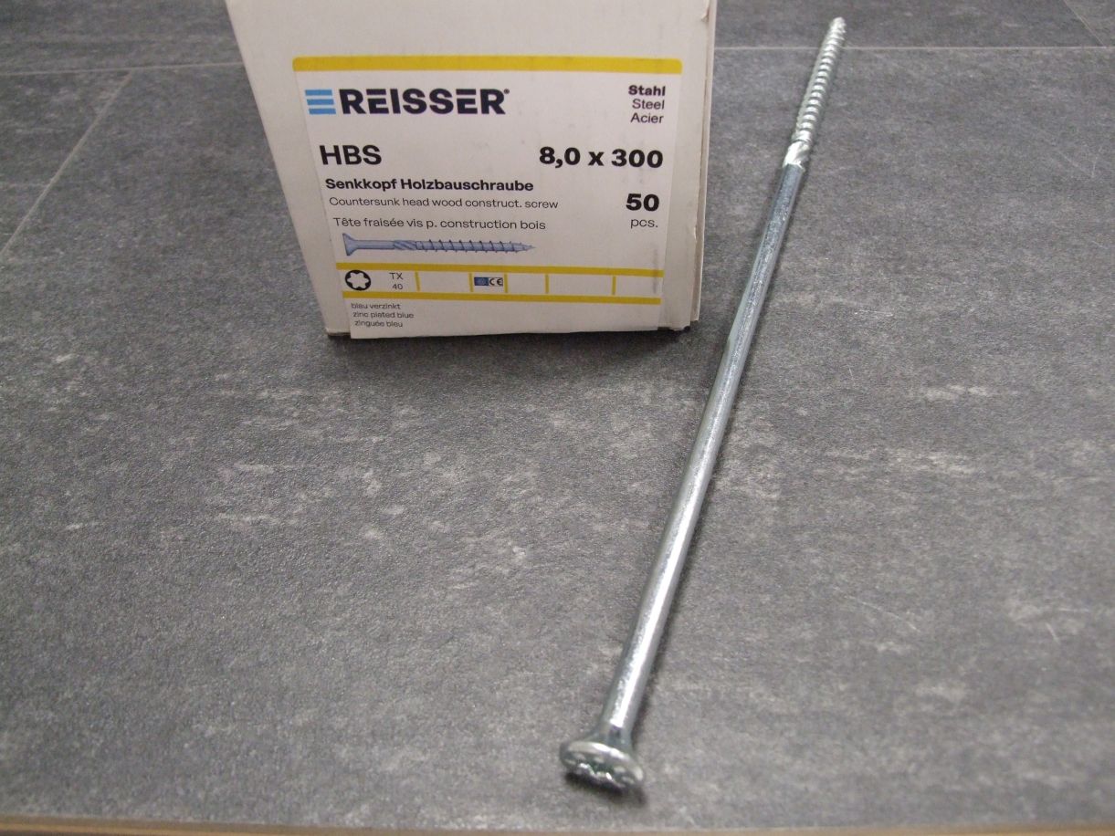 HBS Senkkopf Holzbauschraube, TX 40, 

8x300 mm, TG, ETA, blau verzinkt; 

4005674530934

