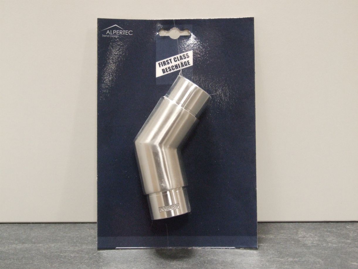 Rohrverbinder Steckbogen 45° 

für Rohr Ø 42,4x2 mm, Edelstahl K240/320 matt, 

50012480K1, Materialgüte 1.4301

