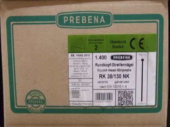 PREBENA Rundkopfnägel Typ RK 

3,8x130 mm, RK38/130NK, VE=1400 St.

