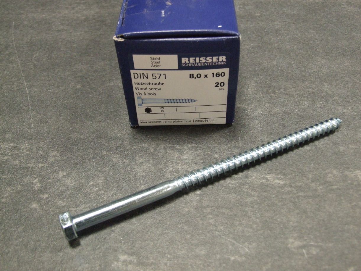 Holzschraube DIN 571, 8x160 mm, 

Stahl blau passiviert, VE=20 St.Kleinpaket;

4005674213820

