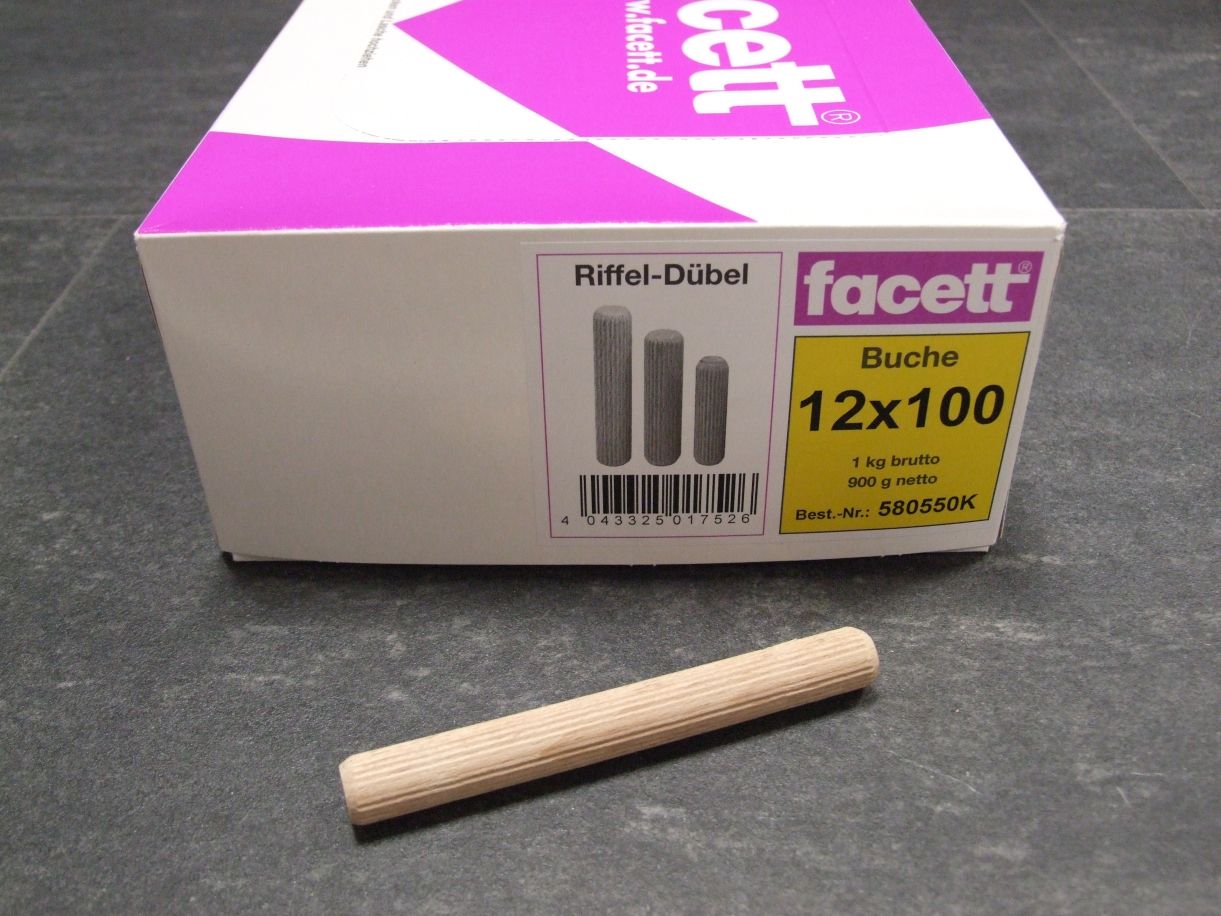 Holzdübel geriffelt, 12x100 mm, Buche, 

VE=1 kg (ca. 114 Stück),580550

