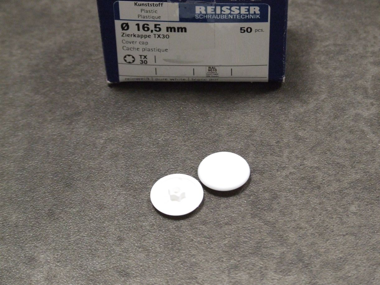 Zierkappe für Fensterrahmenschraube 

Torx 30, RAL 9010 weiß, 06155/1 

50 Stk./VE

