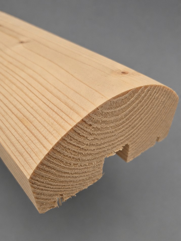 Handlauf gewölbt mit Nut 19 mm Fichte 

45x95 mm

