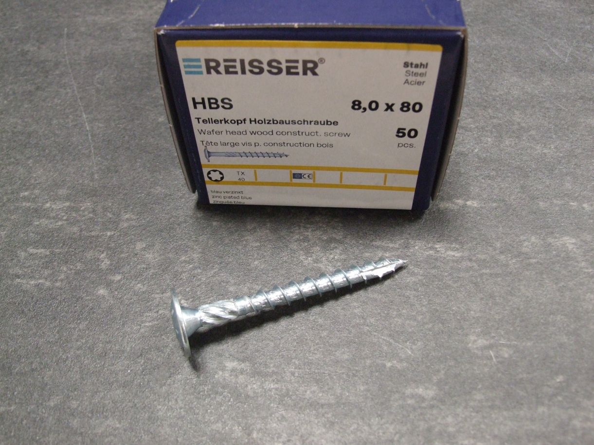 HBS Tellerkopf Holzbauschraube 8x80 mm, 

TX40, TG, ETA, blau verzinkt; 4005674531511

