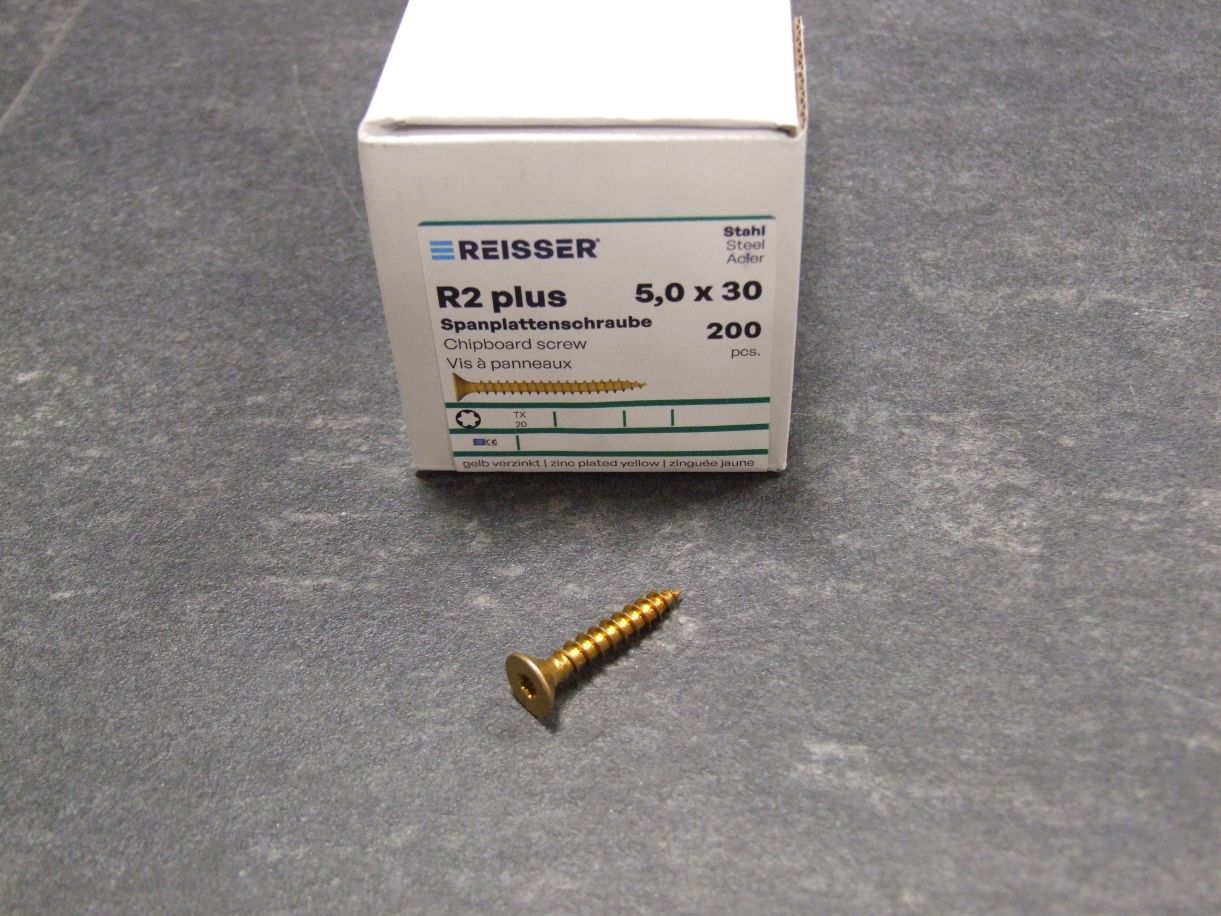 R2 plus Senkkopfschraube 5x30 mm, 

Torx 20, VG, gelbverzinkt,200 St./VE, 389372

