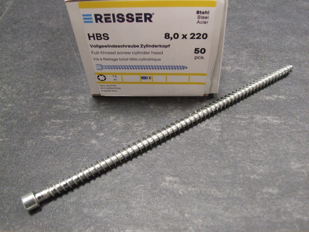 HBS Vollgewindeschraube Zylinderkopf, TX 40, 

8x220 mm, VG, ETA, blau verzinkt; 71311/5

