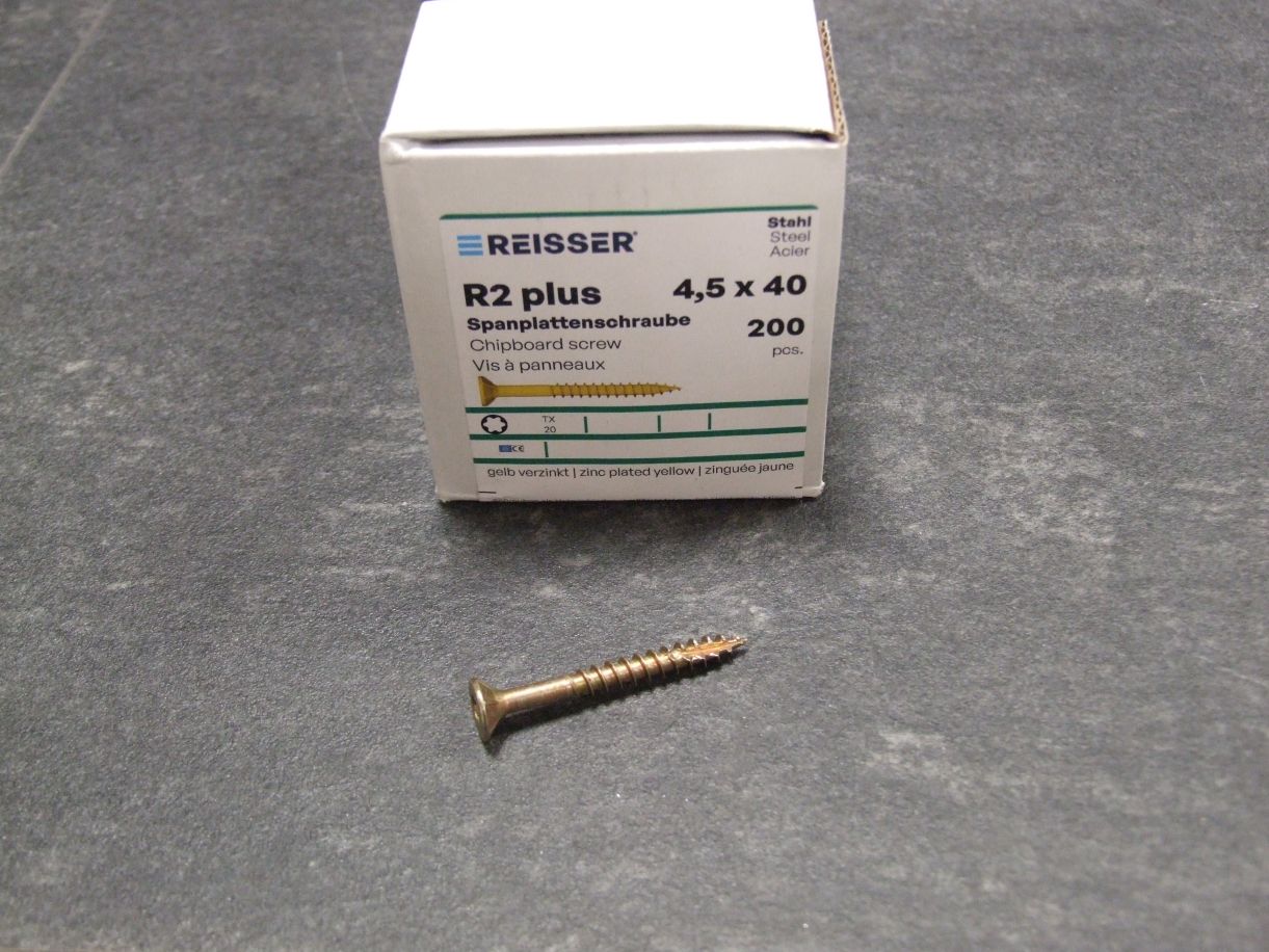 R2 plus Senkkopfschraube 4,5x40 mm, TG, 

TX20, gelbverz., VE= 200 St. Kleinpaket, 039437 


