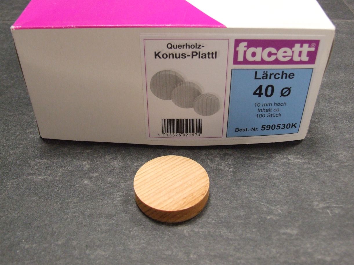 Konusplättchen 40 mm, Lärche, 

ca. 100 St./Karton, 590530

