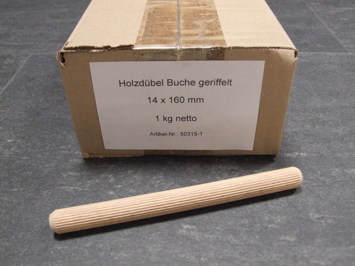 Holzdübel geriffelt, 14x160 mm, Buche, 

VE= 1 kg,503150

