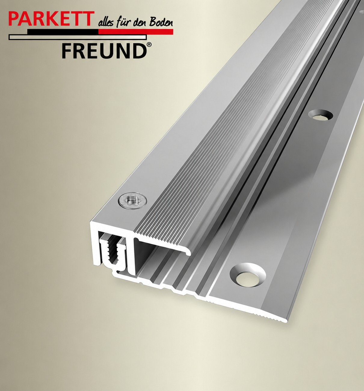 Twin Profi End-Profil f. Parkett, Laminat, Kork 

2,70 m lang silber - Art. 19402704


