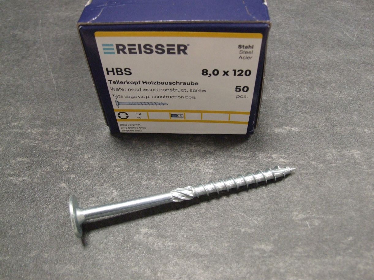 HBS Tellerkopf Holzbauschraube 8x120 mm, 

TX40, TG, ETA, blau verzinkt; 53153/5


