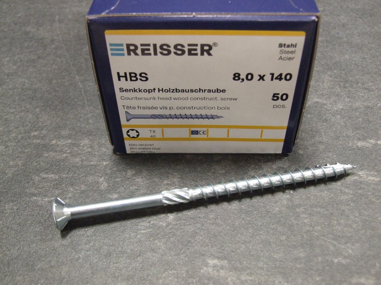 HBS Senkkopf Holzbauschraube, TX 40 

8x140 mm, TG, ETA, hell verzinkt; 530644

