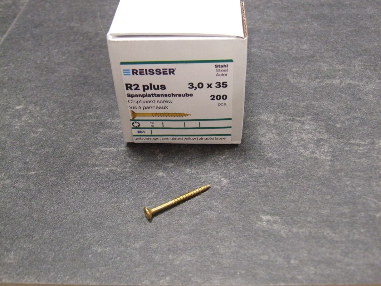 R2 plus Senkkopfschraube 3x35 mm, 

Torx, TG, gelbverz., 200 St./VE, 389419

