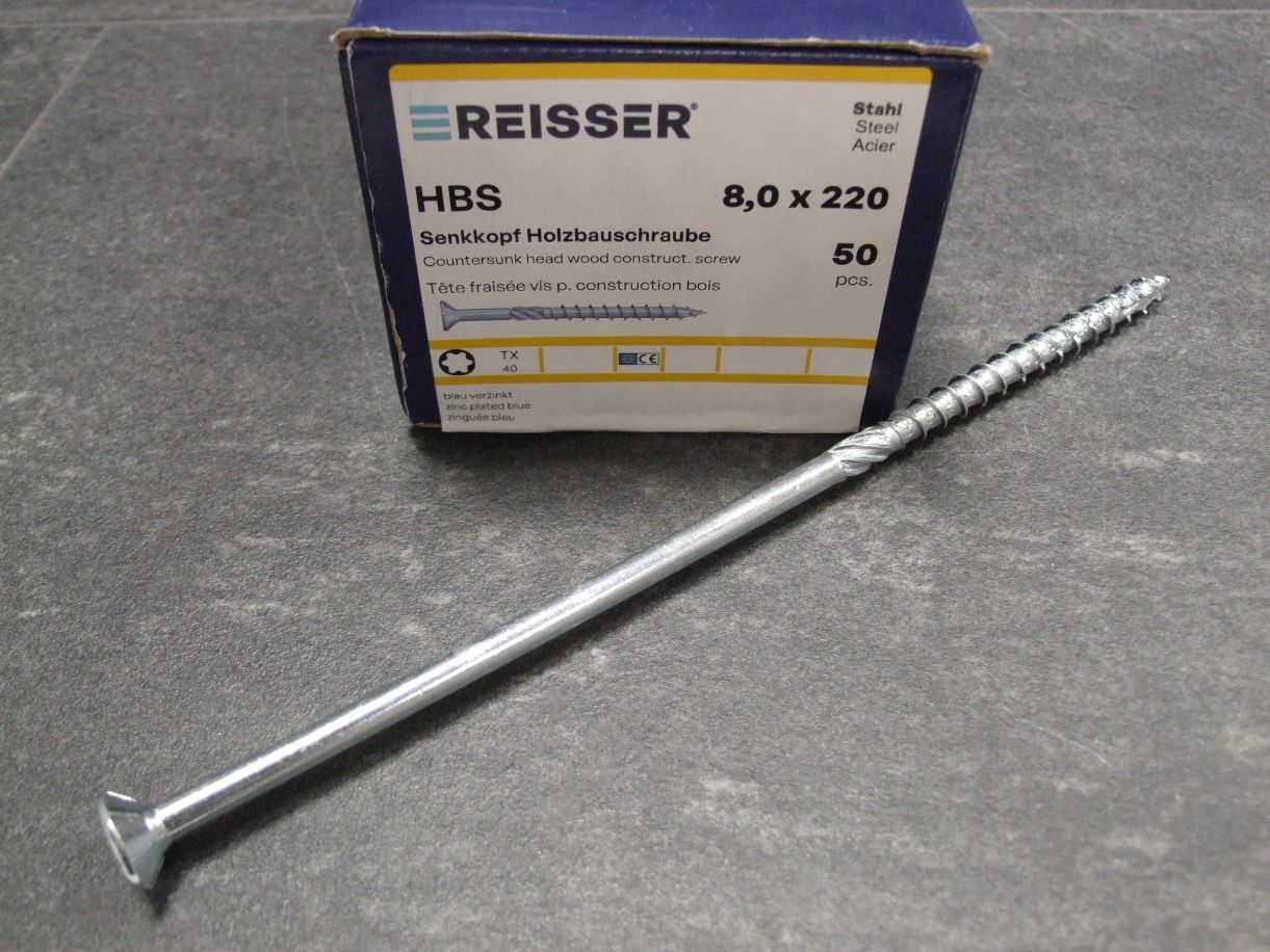 HBS Senkkopf Holzbauschraube, TX 40,

8x220 mm, TG, ETA, blau verzinkt, 530729

