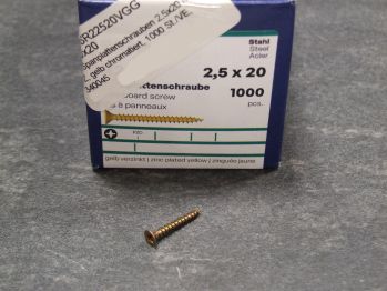 R2 Spanplattenschrauben 2,5x20 mm, PZ, 

gelb chromatiert, 1000 St./VE, 4005674340045 


