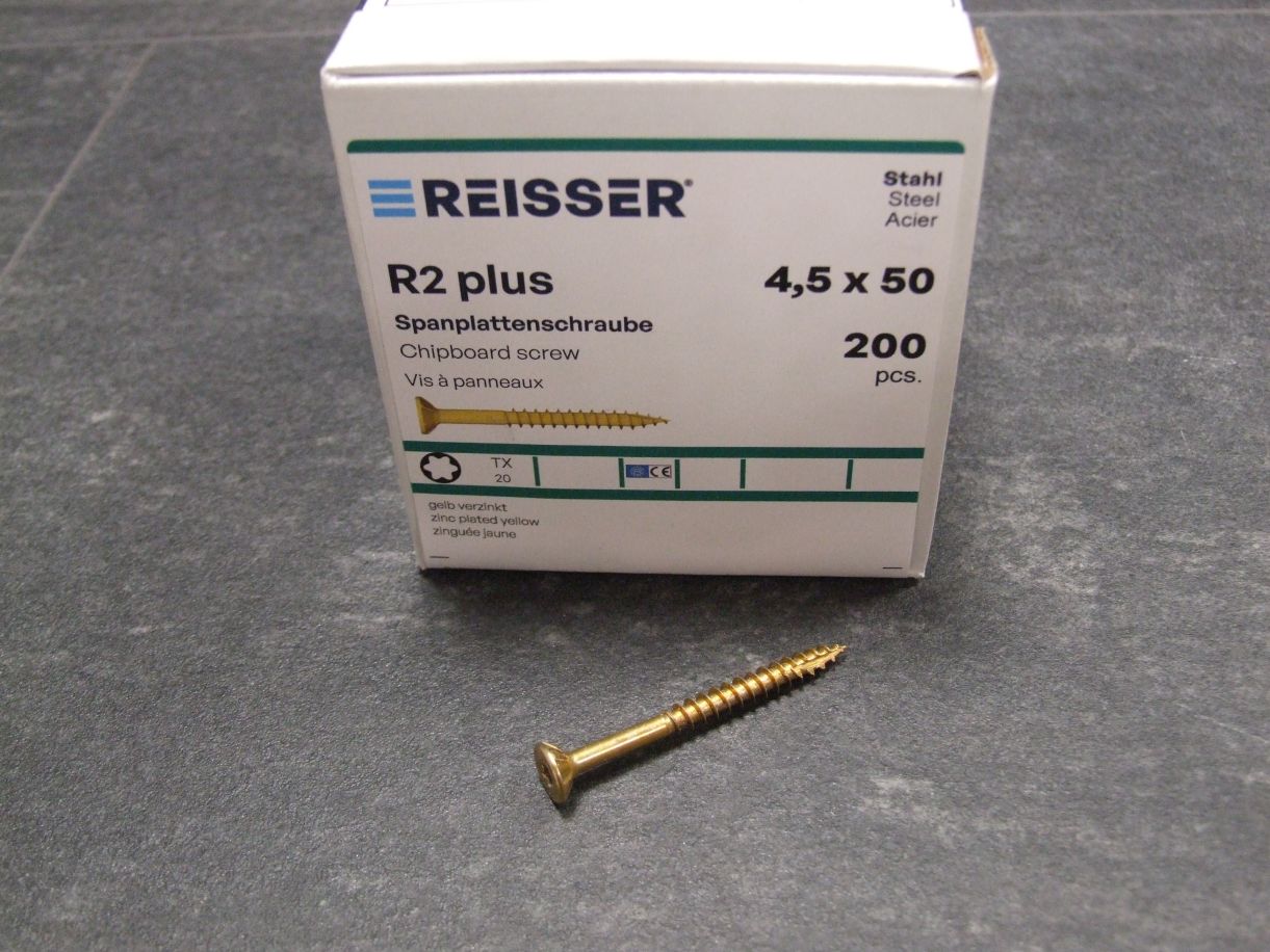 R2 plus Senkkopfschraube 4,5x50 mm, TG

gelbverzinkt, 200 St./Kleinpaket, 03945/1 

