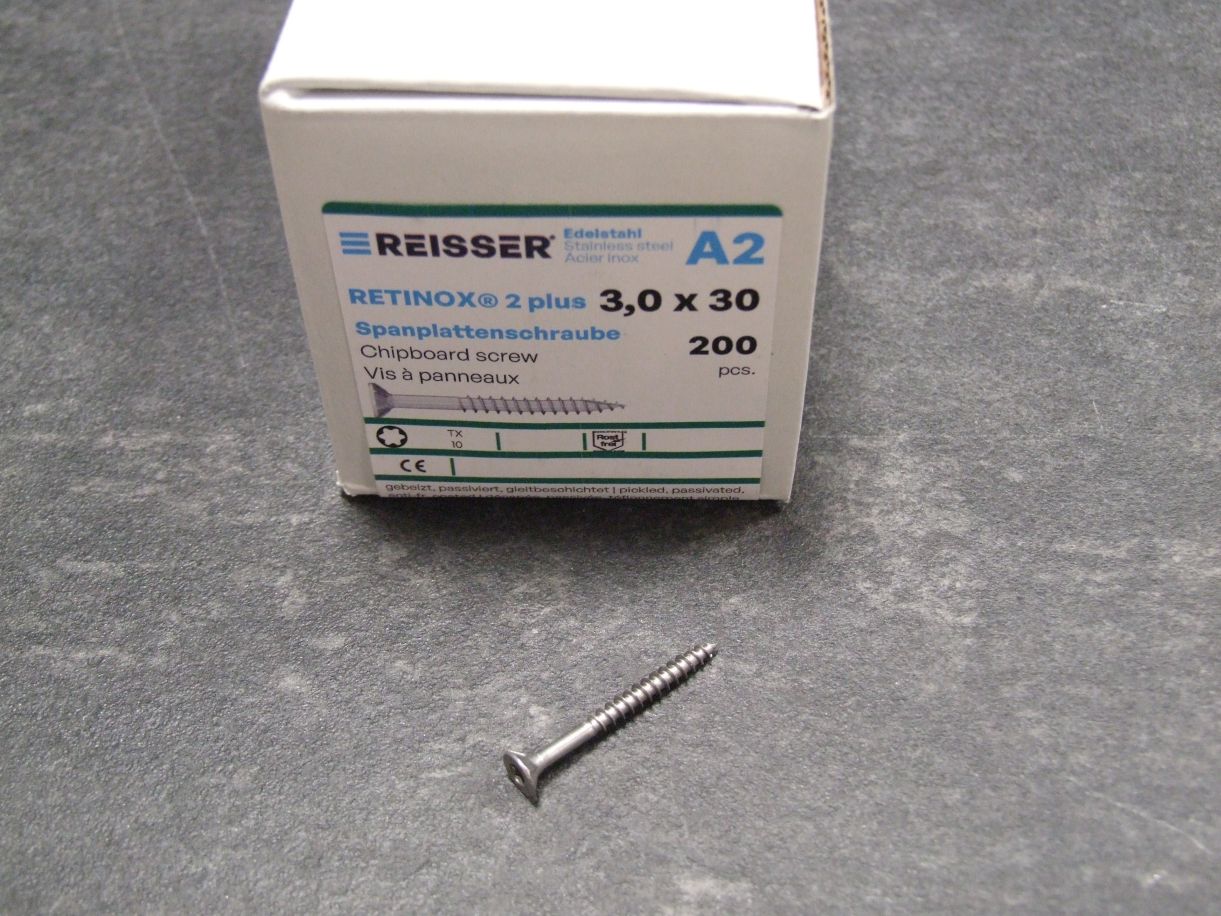 Retinox 2plus Senkkopfschraube 3x30 mm 

Edelstahl A2, mit Schneidkerbe, 4005674019279

