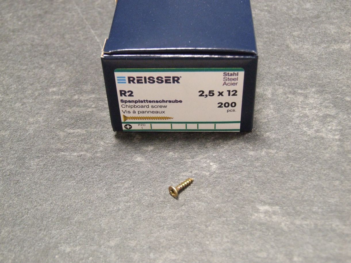 R2 Senkkopfschraube 2,5x12 mm, PZ1,

verzinkt gelb, VE = 200 St., 35202/4 

